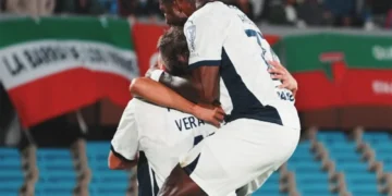 Festejo de un gol de los jugadores de Independiente
