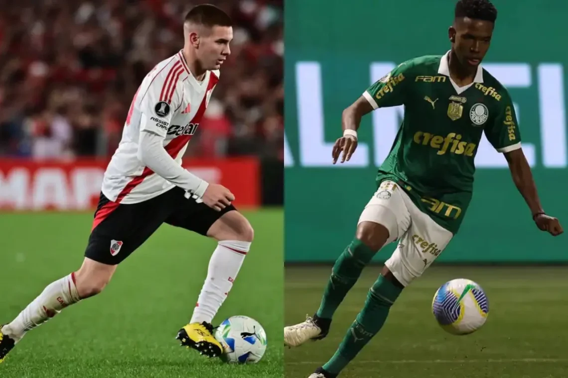 Mastantuono, de River Plate, y Estevao, de Palmeiras (AFP).