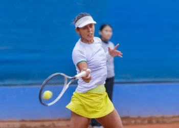 Noelia Zeballos en pleno partido durante el certamen en Lima