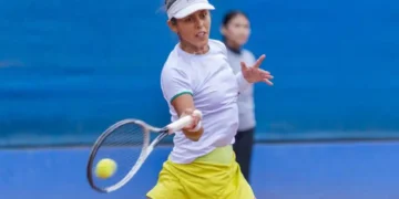 Noelia Zeballos en pleno partido durante el certamen en Lima