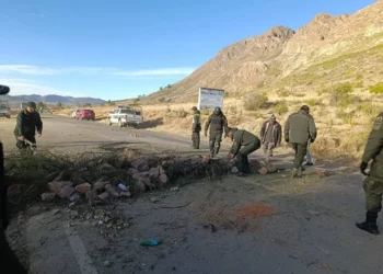 Policías desbloquean una carretera. Foto: Tele Estrella.