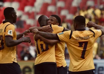 Festejo de los jugadores de Ecuador