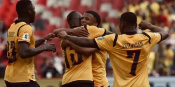 Festejo de los jugadores de Ecuador