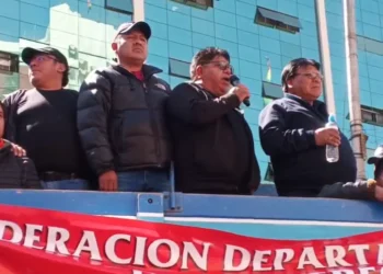 El mitin de los choferes en La Paz. Foto: Tele Estrella.