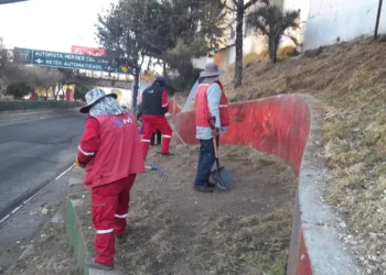 Funcionarios municipales realizan la limpieza en jardineras de la avenida 6 de Marzo. FOTO: GAMEA