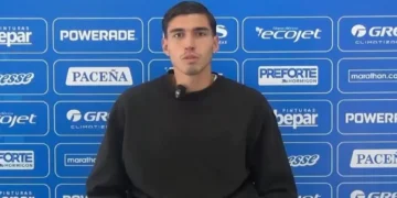 El atacante bloominista Franco Posse en conferencia.