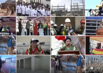 Las 200 obras que el Gobierno entregó el viernes. Foto: Captura Bolivia Tv.