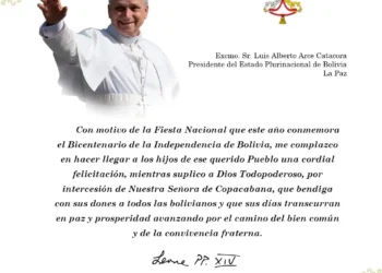 El mensaje del Papa publicado por la Conferencia Episcopal Boliviana/CEB