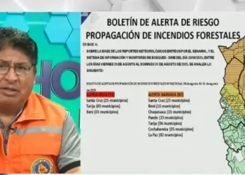 El viceministro de Defensa Civil, Juan Carlos Calvimontes, informa sobre incendios. FOTOS: Captura BTV