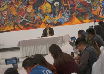 El presidente Luis Arce, en conferencia de prensa en la Casa Grande del Pueblo.