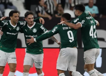 Festejo de los jugadores e Palmeiras