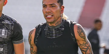 El delantero colombiano del Once Caldas, Dayro Moreno en una práctica en Manizales (Once Caldas).
