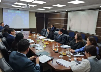 La reunión entre representantes de la OEA y autoridades bolivianas. Foto: Ministerio de Justicia.