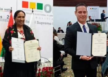 Las senadora Tomasa Yarhui y el diputado Rafael López. (Captura TSE)