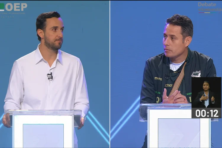 Candidatos a la Vicepresidencia de Bolivia participan en el debate organizado por el OEP rumbo al balotaje 2025.