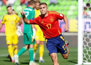 Pablo García festejando el gol que le dio el pase a la Selección Española de Fútbol. (FOTO: Selección Española de Fútbol)