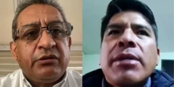 El gerente general de Anapo, Jaime Hernández y el dirigente de transporte Lino Huanca