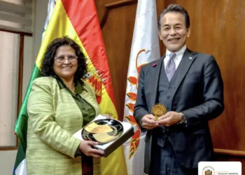 La ministra de Salud, Marcela Flores, con el embajador Hiroshi Onomura. Foto: Ministerio de Salud.