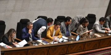 El vicepresidente Edmand Lara dirigió la sesión sin ningún consenso hasta las 02.31. Foto: APG