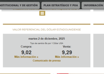 El tipo de cambio referencial en la página del Banco Central. Foto: BCB.