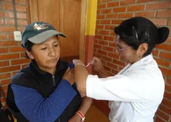 Una persona recibe su vacunación. Foto: GAMLP.