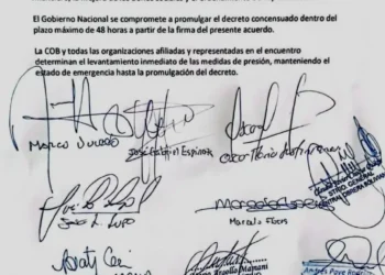 El acta de "compromiso" entre la COB y el Gobierno.