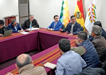 El ministro Oscar Justiniano encabezó la reunión con el sector arrocero. Foto: Ministerio de Desarrollo Productivo.