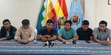 La dirigencia evista brinda una conferencia de prensa. (Captura: Kawsachun Coca)