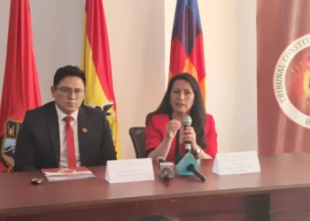El magistrado Ángel Dávalos y la presidente del TCP, Paola Prudencio. (Foto: Magistratura)