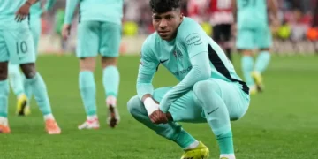 El delantero brasileño del Sporting de Lisboa, Alisson Santos, celebra la victoria ante el Athletic Club en Liga de Campeones- (FOTO: AFP)