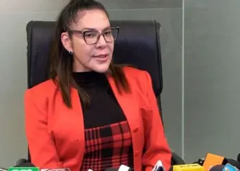 La diputada Sandra Rivero es entrevistada por la prensa.