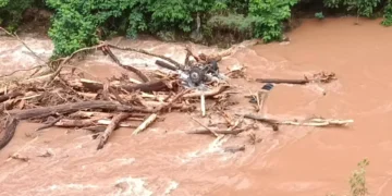La camioneta fue sepultada y luego arrastrada por la corriente del río. FOTO: Leo Estrada