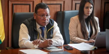 El viceministro de Gestión Consular e Institucional, Héctor Francisco Huanca, participa de la reunión con Ecuador.  (Foto: Cancillería)