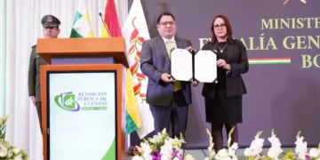 El fiscal general del Estado, Roger Mariaca, participa de la Rendición de Cuentas Publica inicial. (Foto: Fiscalía)