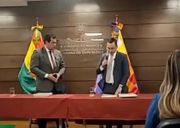 El presidente de la Cámara de Diputados, Roberto Castro y el presidente del TSJ, Romer Saucedo.