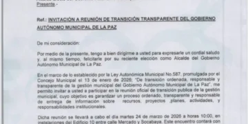 La carta enviada por el alcalde Iván Arias al alcalde electo Cesar Docweiler. Imagen: GAMLP