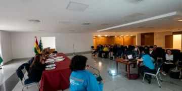 La representante de Aldeas Infantiles SOS Bolivia socializa el proyecto de ley con legisladores. FOTO: Aldeas Infantiles SOS