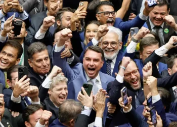 El senador Flavio Bolsonaro celebra la aprobación/AFP