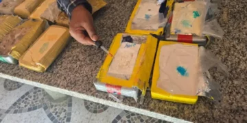 Prueba a los ladrilloos encontrados en la FELCN en Cochabamba.
Foto: FELCN