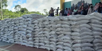 ALimentos entregados por el Ministerio de Defensa en Villa Tunari.
Foto: Ministerio de Defensa.