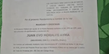 El mandamiento de aprehensión que fue emitido hoy/Fiscalía de Tarija