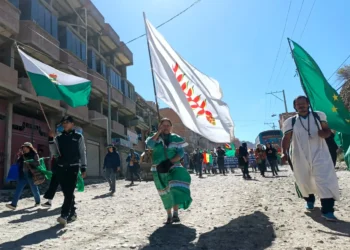 La marcha campesina desciende a la ciudad de La Paz. Foto: APG