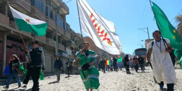 La marcha campesina desciende a la ciudad de La Paz. Foto: APG