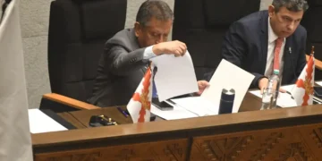 El ministro Oviedo y el presidente de la Cámara de Senadores, Diego Ávila. Foto: APG