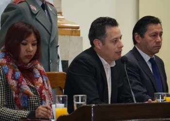 El vicepresidente Edmand Lara en conferencia de prensa. Foto: APG