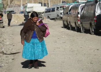Una mujer pasa los puntos de bloqueo. Foto: APG