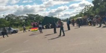 Bloqueos en San Julián, departamento de Santa Cruz. Foto: DTV