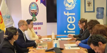 Reunión entre autoridades de la UMSA y Unicef. FOTO: UMSA