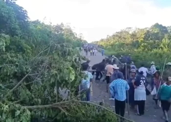 Un puto de bloqueo en el sector del Puente Baltazar, en Beni. FOTO: Captura RRSS