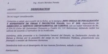 Memorándum emitido el 2 de junio de 2026, donde Morales fue designado. Camacho Torrico. Foto: RRSS.
